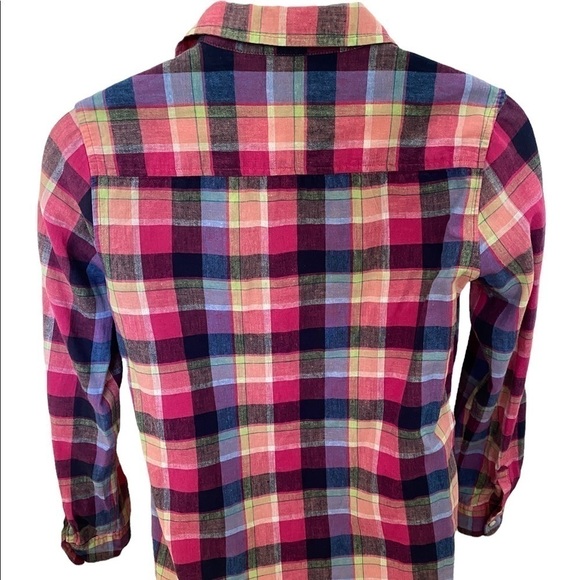 GAP Boyfriend Fit Colorful Plaid Long Sleeve Shirt Women SP Small Petite - Picture 3 of 5